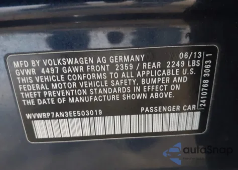 2014 Volkswagen Cc Luxury из США, поврежденный, VIN WVWRP7AN3EE503019